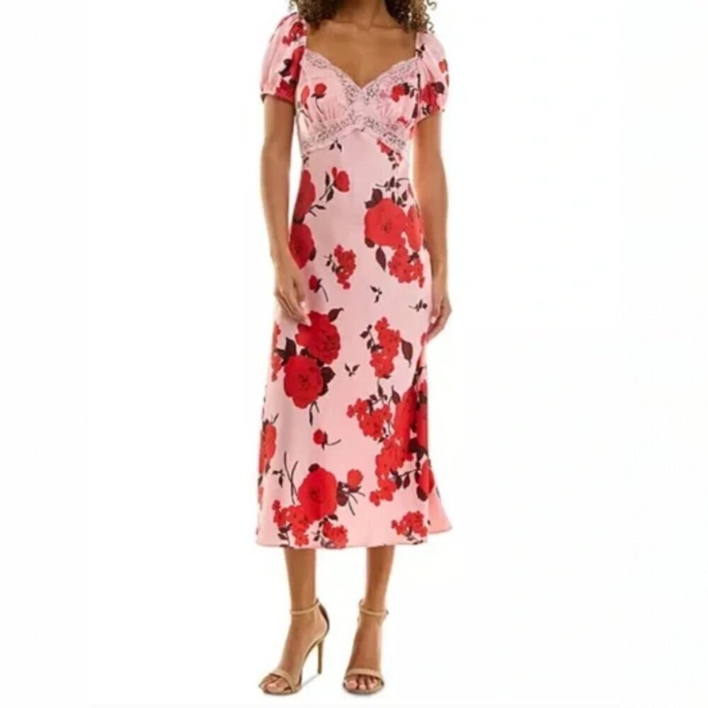 B. Darlin Juniors' Lace-Trim Floral-Print Midi Dress